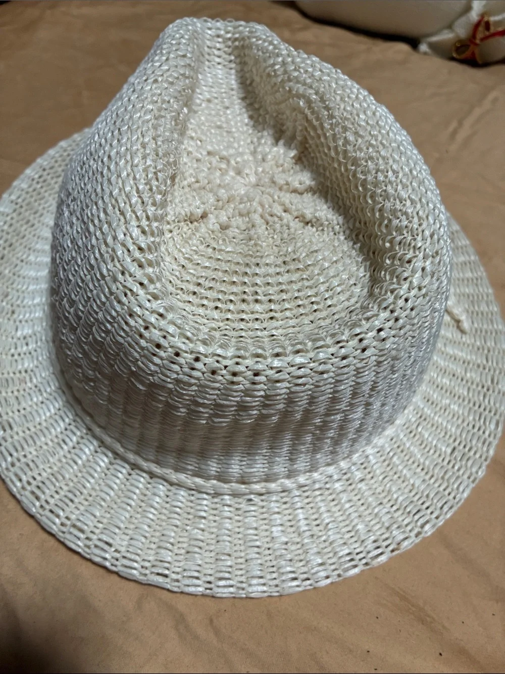 Woven Straw Fedora Hat in Off-White